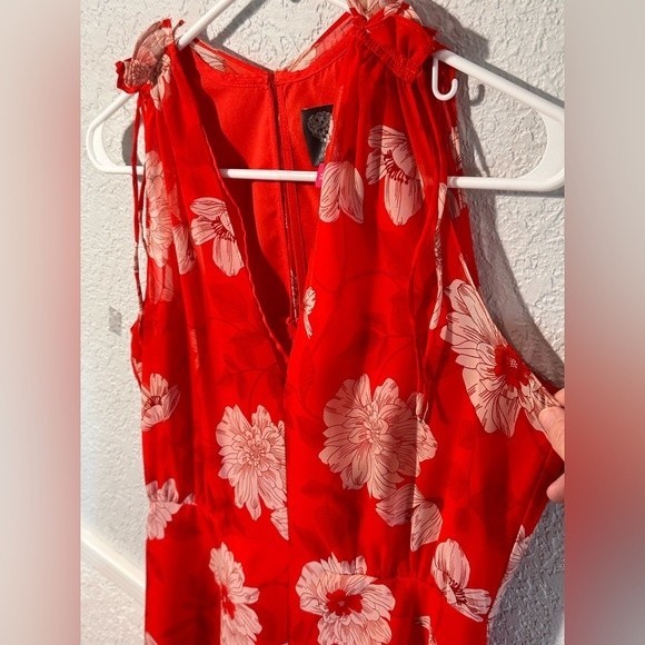 Vince Camuto Floral Print Tie Shoulder Chiffon Midi Dress - Picture 3 of 8